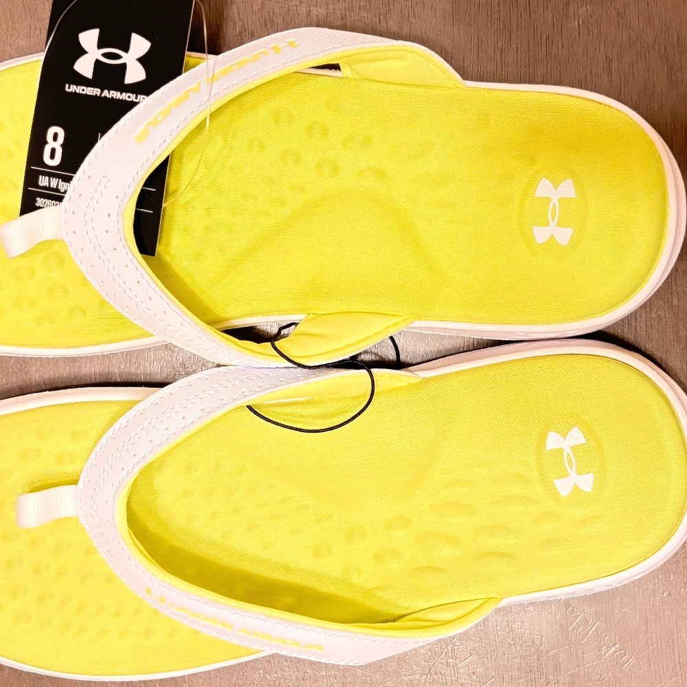 NWT Under Amour Ignite Marbella Women’s flip Flop Sandals (NEON-WHITE) (SZ.8)